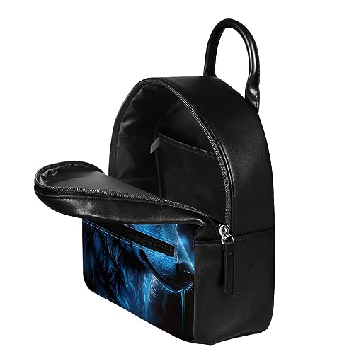 White Wolf Print Mini Backpack for Boys Teens Child Leather Casual Rucksack Top-Handle Bag Shoulder Bags,Blue Wolf4