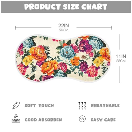 MCHIVER Floral Peony Blossom Beige Baby Burp Cloths Cotton Washcloths Soft Absorbent Burping Rags for Baby Boys Girl Burpy Cloth Bib 4 Pack4