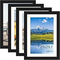Jokisa 4 Stück Bilderrahmen Din A4, Bilderrahmen 21x30 Schwarz mit Plexiglas, Bilderrahmen für Fotos, Bilder, Poster (Schwarz)
