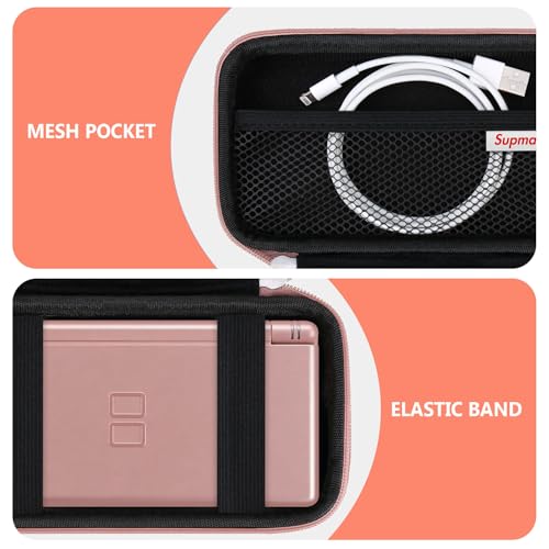 Image of Supmay Hard Carrying Case Compatible with Nintendo DS Lite NDSL, Gameboy Advance Games Storage Holder Travel Bag with Mesh Pocket for USB Charging Cable, Stylus, Earphones, Game Cartridge, Rose Gold