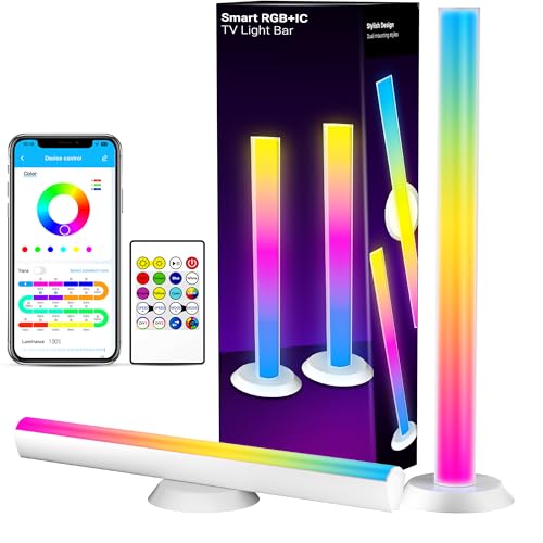 TJOY Smart LED Light Bars, RGB TV Backlight with Music Sync, Bluetooth LED Table Desk Light Bar, Game Lights with Scene Modes, Ambient Lighting for PC, Gaming, Pictures, Room Decoration, 2pack(White)
