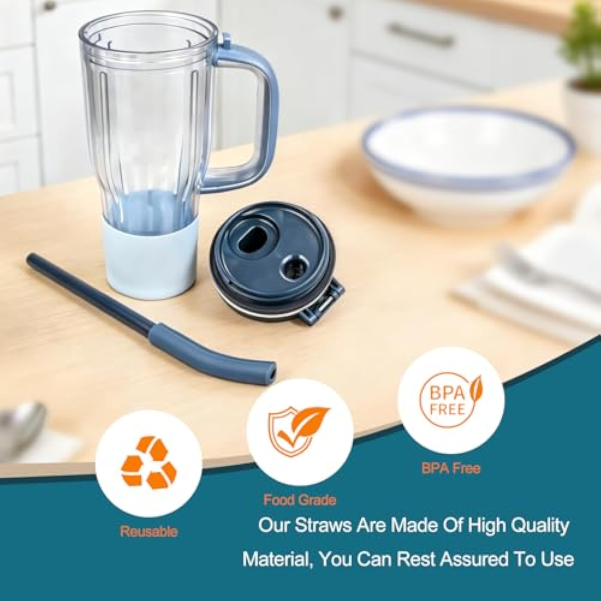 Replacement Straws for Ninja Blendboss Personal Blender, 4 Colours
