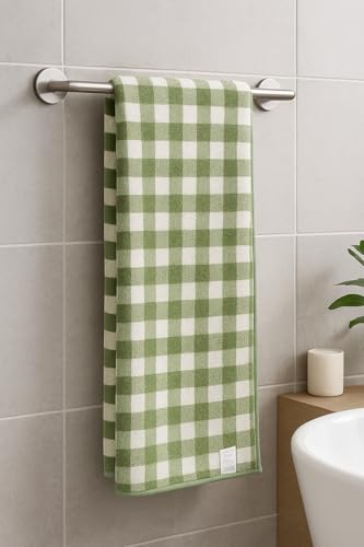 Image of Cortina Checks Printed Microfiber Towels for Bath Large Size-Super Soft Coral Fleece Bathing Towel with Hook Quick Dry Super Absorbent-Bath Towel for Men and Women-70x140 cm [Green]