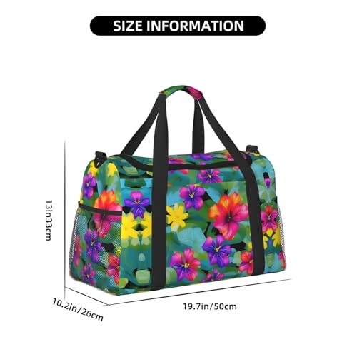 Hawaiian Colorful Flower print Personal Item Bag Large Duffel Bag Travel Bag Weekender Bag Gym Bag Tote Duffel bag4