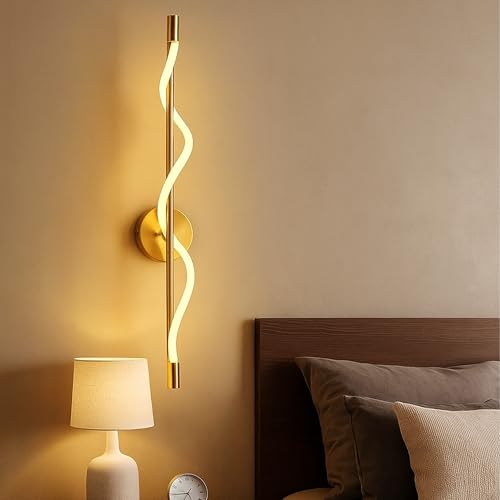 Image of SINOMAN Modern LED Wall Lamp Stylish Acrylic Metal Gold Finish with Elegant Spiral Design 3 in 1 Color Changing Lighting Perfect for Bedroom, Living Room, Office, Hallway and Home Decoration
