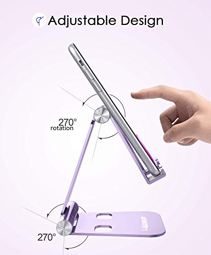 Lucrave Cell Phone Stand, Updated Adjustable Desktop Phone Holder Cradle,Fully Foldable, Thick Case Friendly, Portable Aluminum Compatible With All Mobile Phones, Switch, Tablets(4-10In)-Purple #TOP2