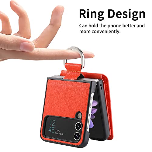 Porte-carte magnétique en cuir violet avec anneau béquille pour Samsung Galaxy Z Flip 4 - 2