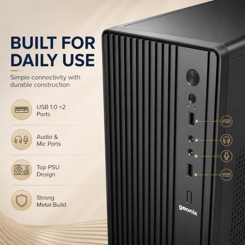 Image of Geonix Optima L1 Micro-ATX PC Cabinet with 200W in-Built SMPS, Mini-ITX Support, SSD & HDD Support, 4 Expansion Slots, Top PSU Design, USB & Audio Ports, Durable SPCC Steel Computer Case