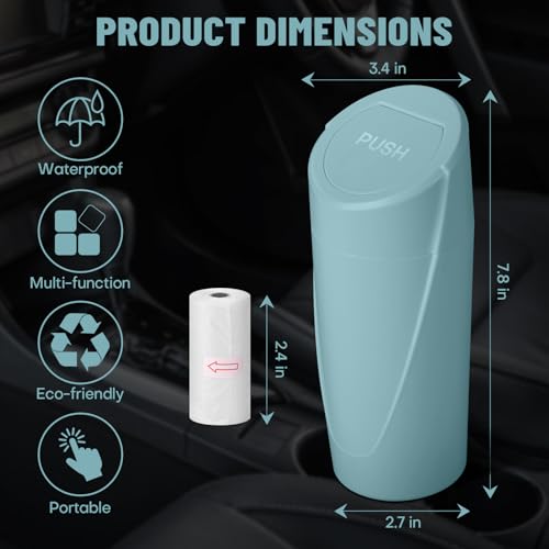 Image of Car Trash Can Bin with Lid - Car Garbage Can Cup Holder - Dark Green Mini Leakproof Vehicle Trash Garbage Can Bin with 20pcs Trash Bags-Car Organizers and Storage for Front Back Seat Accessories