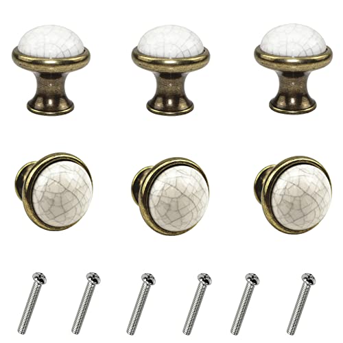 Gad2go 6Pcs Cabinet Knob Vintage Ceramic Drawers Knobs 34mm Round Knob Pull Handle for Furniture Kitchen Cabinet Cupboard Drawer