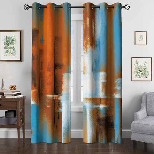 Image of Asuexpect Rust Curtains 2 Panels Abstract Curtain Room Darkening Grommet Window Drapes Modern Decorative Window Treatments for Bedroom Living Room, 42x84 Inches