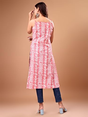 Image of EthnicJunction Women's Cotton Blend Straight Fit Straight Embroidered Batik Print Shoulder Straps Kurta | Navratri Special Kurta