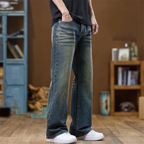 Men's Loose Flared Jeans Bootcut Retro Blue Vintage Denim Pants Trousers4