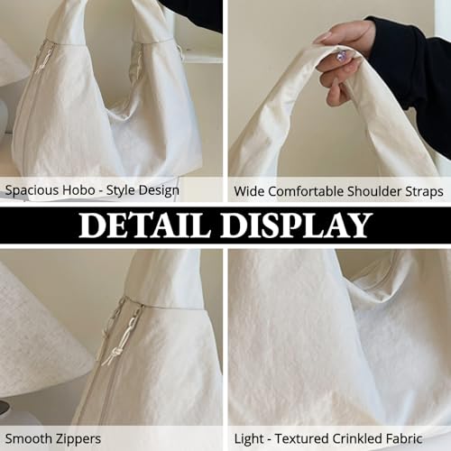 Slouchy Tote Bag for Women Large Nylon Shoulder Bag with Multiple Pockets Crescent Bag Underarm Hobo Bag for Travel Gym4