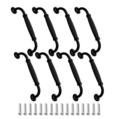LUCY WEI Negro Aluminio Tiradores para armario 8 piezas Tiradores de las puertas del armario de la cocina armario ropero tire del cajón, , con tornillos (128mm)