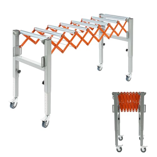 PSUFURV Conveyor Roller Stand Table, Adjustable Infeed/Outfeed Table Saw Stand with Wheels Flexible and Extendable Industrial Conveyor Rollers Belts for Various Complex Conveying Requirements