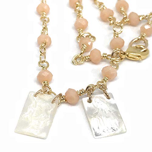 Leslie Boules Escapularios Católicos Jewelry For Women Beige Crystal Beads Chain 17 Inches Length #TOP5