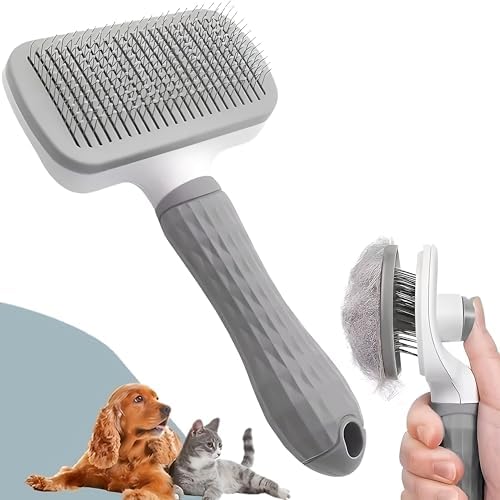 DOUBBLENⓇ Cepillo Mascotas Quitapelo Premium | Cepillo para Gatos y Perro Pelo Corto Autolimpiable con Mango Ergonómico y Púas de Acero Inoxidable