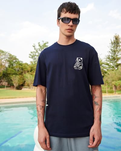 Image of Bewakoof Men's Graphic Printed 100% Cotton T-Shirt - Oversized Fit, Round Neck, Half Sleeves