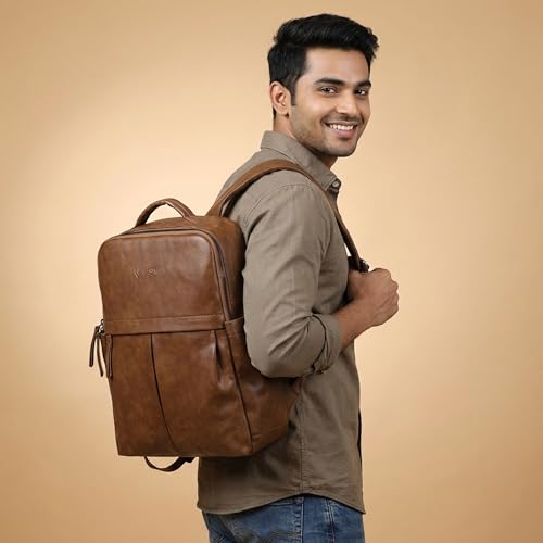 Image of VISMIINTREND Leather Laptop Backpack Bag for Men & Women | Casual, Office, College, Travel, Airport, Weekender Bag | Fits upto 15.6 Inch Laptop, Macbook | Durable | Birthday, Rakhi Gifts