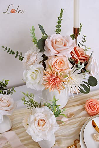 LELEE Artificial Flowers Combo Box Set Orange Pink Faux Flowers Bulk Foam Silk Flower Leaf with Stems for DIY Wedding Bouquets Centerpieces Cake Baby Shower Party Home Decorations