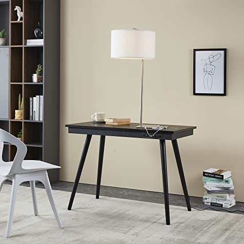 FENLO Future Desk con puerto USB y cargador inalámbrico, LED integrado, escritorio de oficina moderno de lujo con puertos USB y USB-C, inalámbrico, carga y LED, madera natural