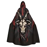 ANFXIEDU Demon Baphomet 1 Long Hooded Cloak, Full Length Halloween Party Costumes Cosplay Costume for Women Men