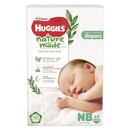 HUGGIES Platinum Naturemade Tape Diapers Newborn 60ct