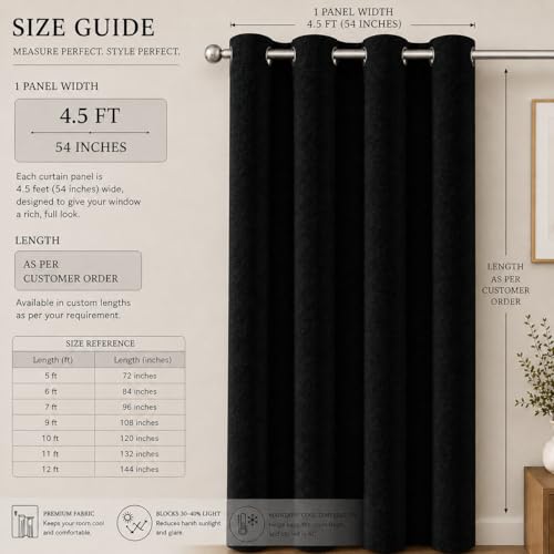 Image of Velvet Curtains | Heavy Soft Premium Velvet Drapes for Bedroom and Living Room | Semi Light Blocking, Thermal Insulated and Noise Reducing Window Panels | 5 Feet, (Black)