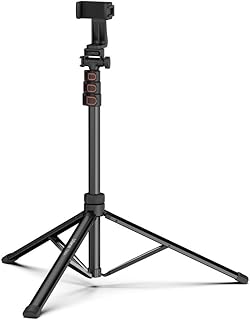 اولانزي حامل كاميرا TB64Z مع حامل هاتف ذكي وجهاز تحكم عن بعد، ارتفاع قابل للتعديل 61-160 سم، ارجل قفل قلاب من 3 اقسام، حامل على البارد للبث المباشر ومدونات الفيديو والتصوير الفوتوغرافي والإضاءة