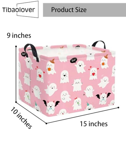 Image of Halloween Basket Cute Baskets for Kids Pumpkin Basket Rectangular Storage Bin Organizer Box Room Decor(Pink Ghosts)