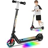 Caroma Electric Scooter for Kids, Adjustable 4 Height & 2 Speed, 120W Kids Electric Scooter with Deck Lights & PU Flash Wheel, Scooters for Kids 6-12, Motorized Scooter for Kids(Black)