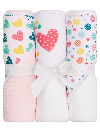Image of Hooded Baby Towels 3-Pack - Soft Baby Bath Towels with Hood for Newborns & Toddlers, Baby Hooded Towel Set, 30 inch x 26 inch (Candy Hearts)