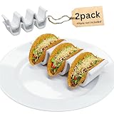 HolaTasty Taco Shell Holder Ceramic, Taco Stands For 3 Tacos - Compact Taco Rack For Street/Hard Shells, Mini Taco Holders For Microwave Oven, Taco Party Serving Supplies - Set Of 2