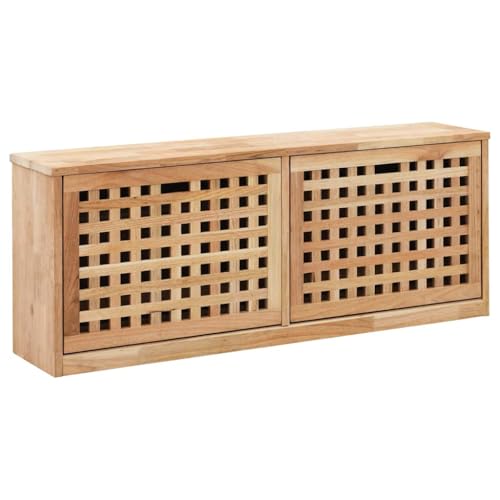 vidaXL Nogal Banco Zapatero Madera Maciza 2 Cajones Abatibles Mueble Zapatos Organizador Calzado Estante Arcón Almacenaje Entrada Recibidor Dormitorio