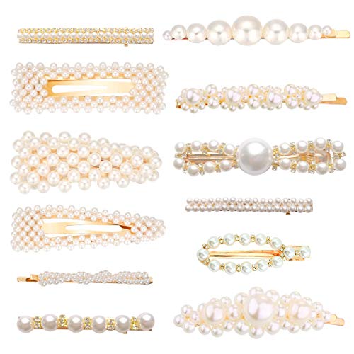 ALinmo 12pcs Pearl Hair Clips Fashion Sweet Artificial Pearl Alligator Clips Barrettes Bobby Pins Snap Clips Decorative Hair Accessories for Women Ladies