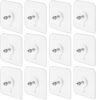 Yingcen 12Pcs Self Adhesive Hanging Nails Waterproof Nail Free Hook Transparent Adhesive Hooks Waterproof Seamless Screw for Kitchen, Bathroom, Closet, Hanging Coat Cloth Towel Key