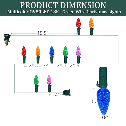 Image of C6 Christmas Lights 50 LED Multicolor Strawberry 18ft Waterproof String Lights for Outdoor Indoor Garden Yard Home Party Christmas Tree Decorations (Multicolor)