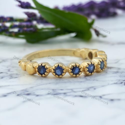 Generic Dainty Sapphire Eternity Band Sapphire Wedding Band Sapphire Stacking Band, September Birthstone, Minimalist Ring, Simple Ring, Gift for Her BY DREAMJEWELWORK, Blue3