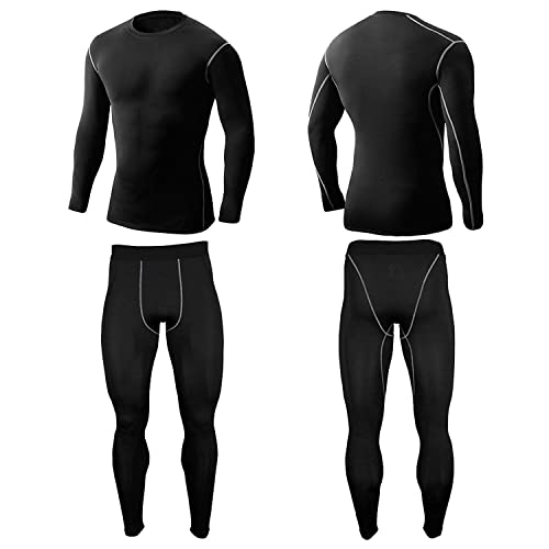 Lanbaosi Mens Workout Compression Set Pants And Long Sleeve Shirts Winter Warm Thermal Base Layer Top & Bottom #TOP1