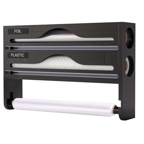 Imagen de Dispensador Papel Aluminio y Film 3 in 1 con Portarrollos Cocina Dispensador de Láminas de Madera Organizador para Aluminio y Fim