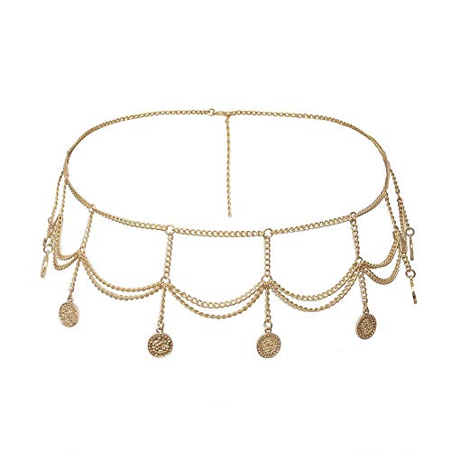 Da.Wa 1 Stück Quaste Münze Taille Kette Bauchtanz Taillenkette Belly Dance Belt Taillenkette Strass Taillengürtel Silber Kettengürtel Dirndl 80 + 15CM Cover