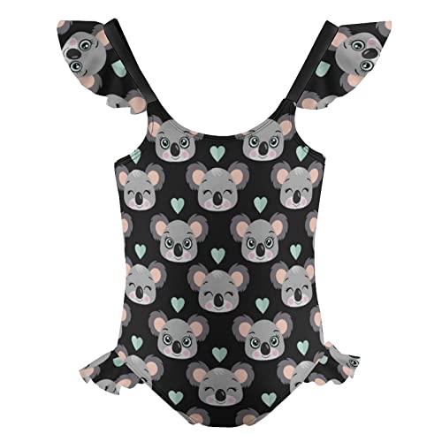 Baikutouan Koala Faces And Hearts Girls One Piece Swimsuits Swimwear Bathing Suit Adjustable Straps Beachwear For Beach Travel 7-9Y #TOP23