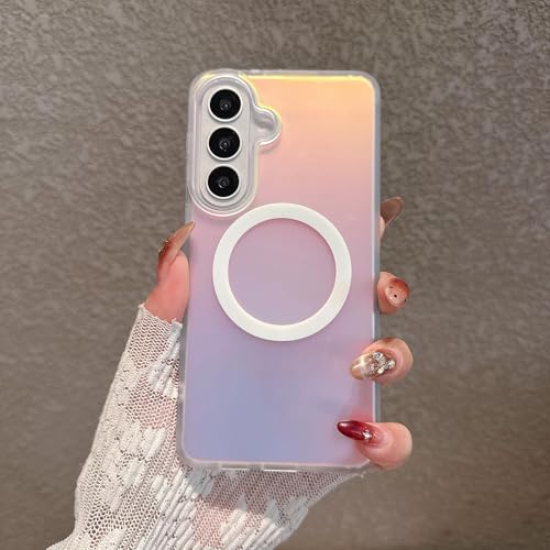 GeeBerYo Magnetic for Samsung Galaxy A57 Case Women Girls,[Compatible with MagSafe] [Holographic Iridescent Color Changing Effect] Fashion Slim Cute and Unique Matt Protective Phone Cover