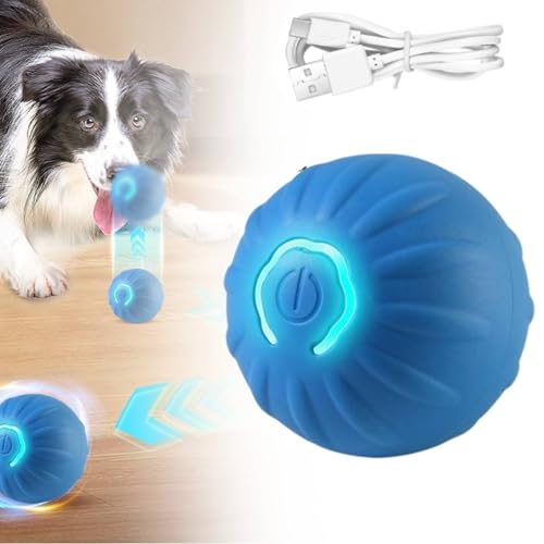 振動ドッグボール、犬用シェイキーボールおもちゃ、LEDライト付き自動移動犬おもちゃボール、電動シェイキングドッグボールおもちゃ、USB充電式インタラクティブ犬用おもちゃボール小型大型犬用(ブルー)