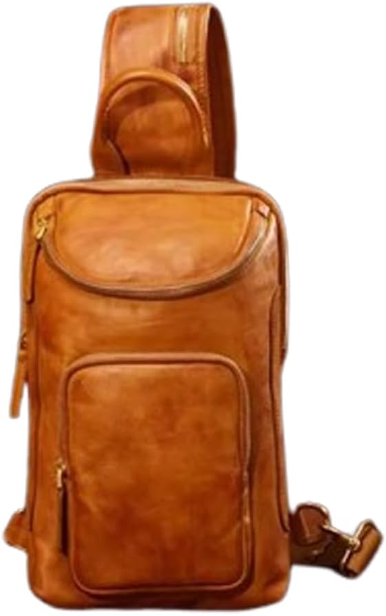 Denny&Dora Men's Vintage Handmade Leather Bag Vegetable Tanned Leather Messenger Bag First Layer Cowhide Casual Men's Bag