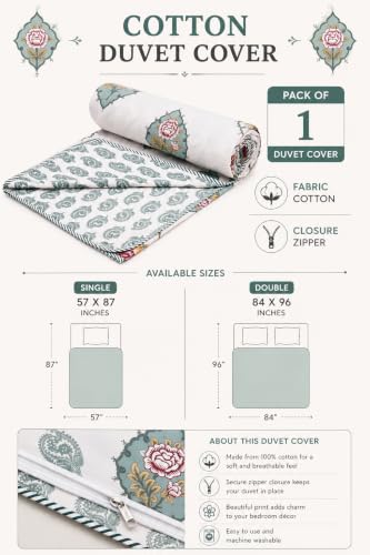 Image of COZY FURNISH 150TC 100% Cotton King Size Duvet Cover for Double Bed - Super Soft Quilt /Razai /Dohar Cover with Zipper Closure, 89x94 Inches, Breathable & Durable Bedding Set