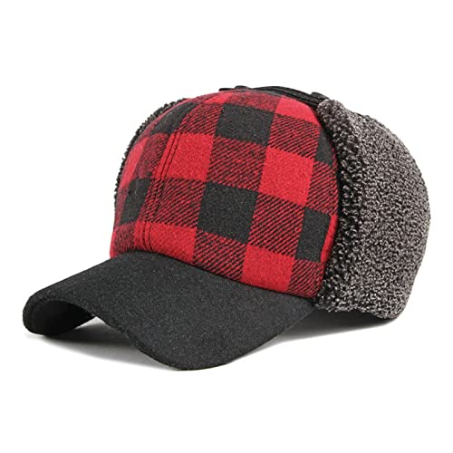 YESCAP-Winter-Bomber-Hats-Men-Thicken-Russian-Trapper-Hat-Earflap-Baseball-Cap-Red-Black-Plaid-Windproof-Bomber-Hat-for-Women