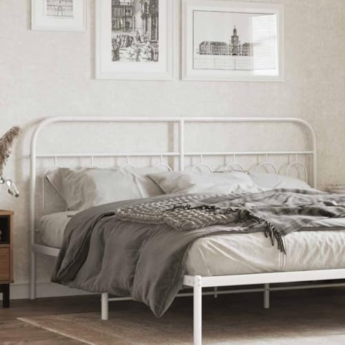 Molumvel Cabecero de cama de 160 cm de metal blanco con diseño clásico para cama de matrimonio, estructura de acero resistente para dormitorio, 166 x 3 x 100 cm