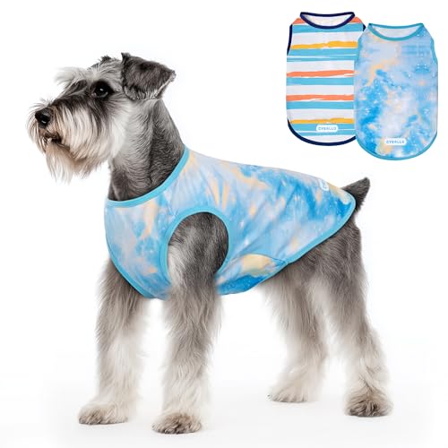 cyeollo 2pack Dog Cooling Shirt, Breathable Sleeveless Summer Clothes for Dogs, Intant Cool Dog T Shirts for Small Dogs, Blue Sky M